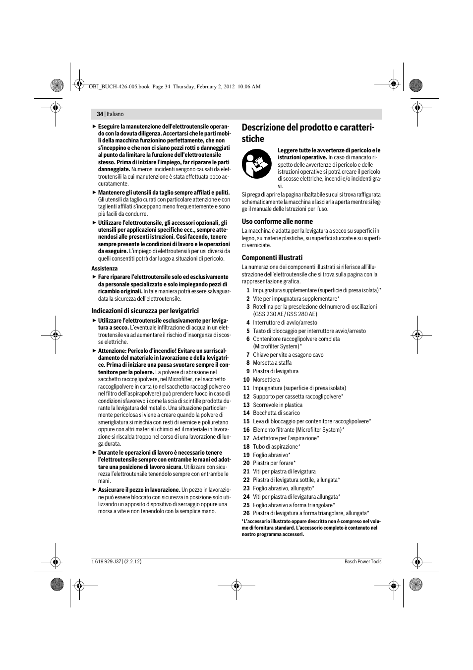 Descrizione del prodotto e caratteri- stiche | Bosch GSS Professional 230 A User Manual | Page 34 / 158