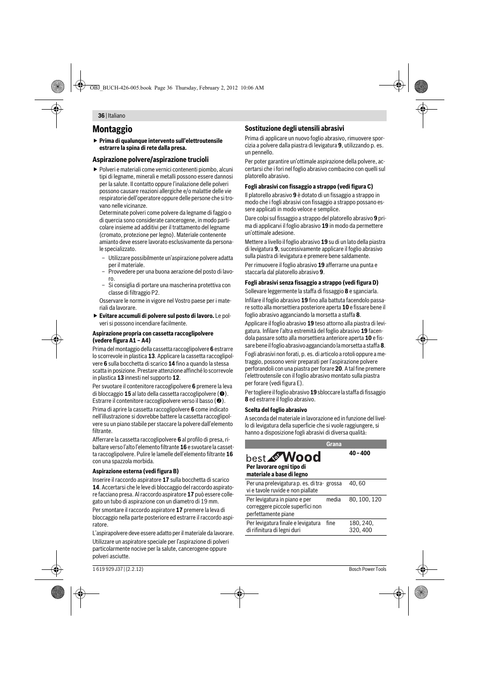 Montaggio | Bosch GSS Professional 230 A User Manual | Page 36 / 158