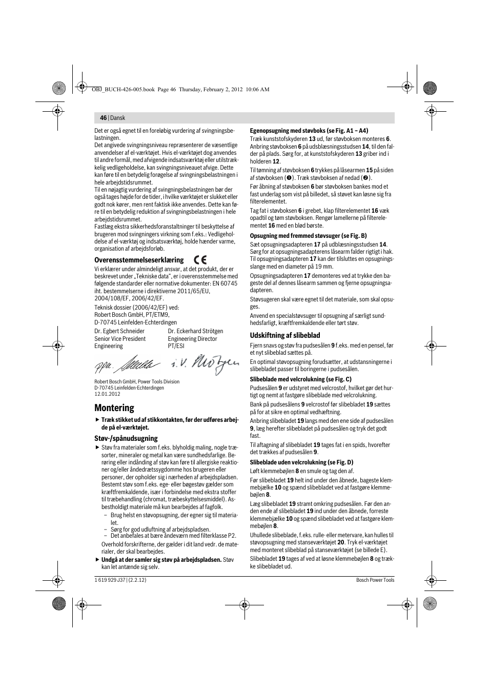 Montering | Bosch GSS Professional 230 A User Manual | Page 46 / 158