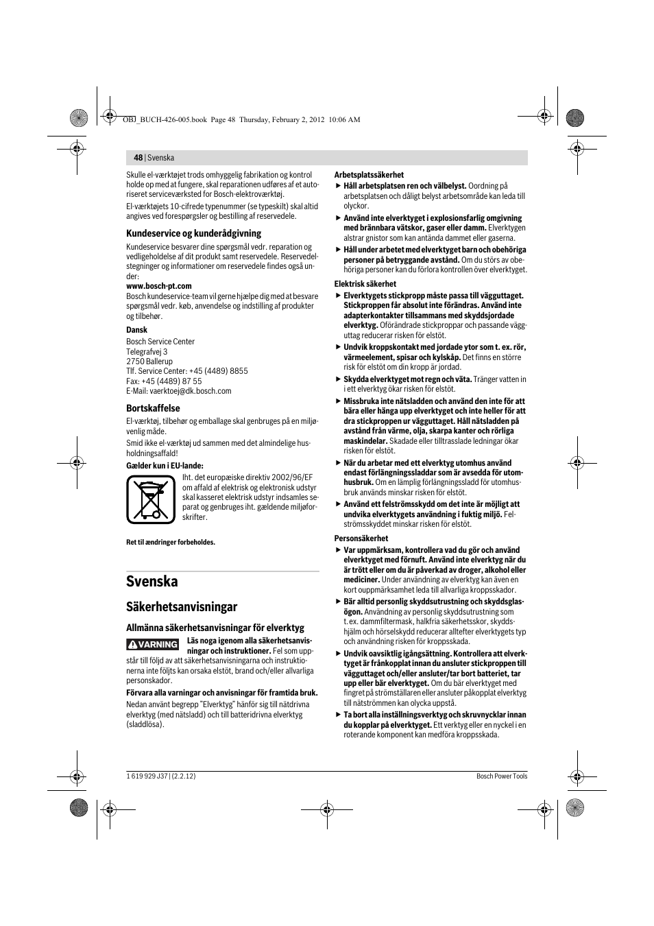 Svenska, Säkerhetsanvisningar | Bosch GSS Professional 230 A User Manual | Page 48 / 158