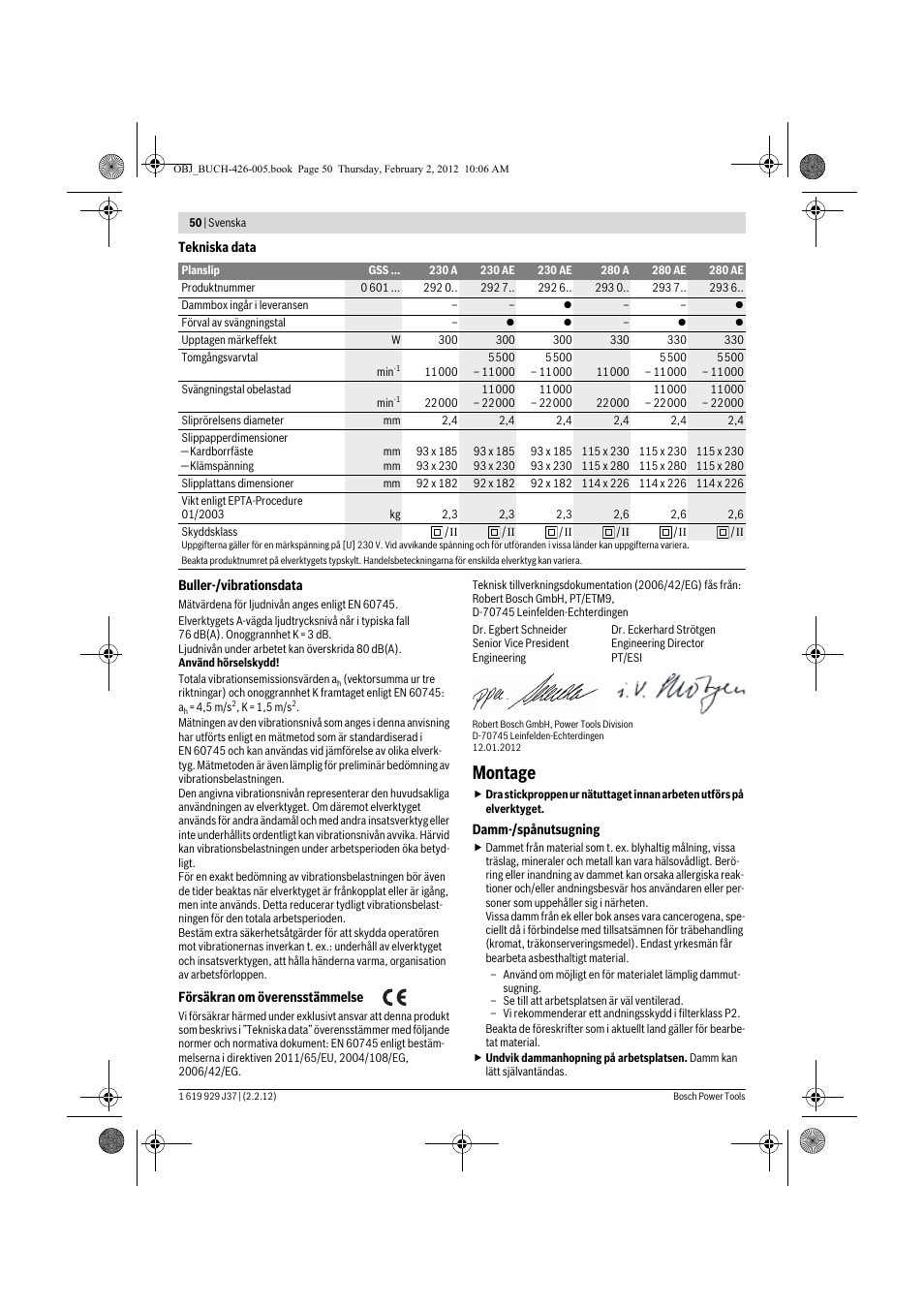 Montage | Bosch GSS Professional 230 A User Manual | Page 50 / 158