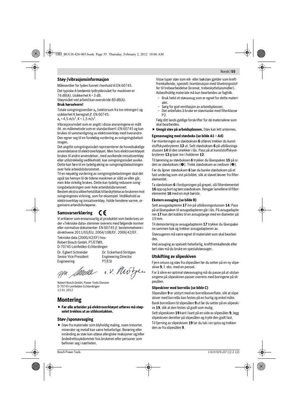 Montering | Bosch GSS Professional 230 A User Manual | Page 55 / 158