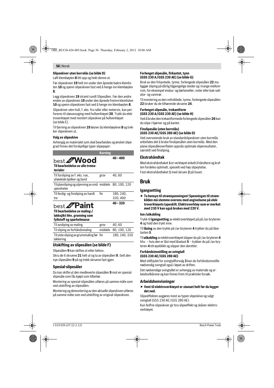 Bruk | Bosch GSS Professional 230 A User Manual | Page 56 / 158