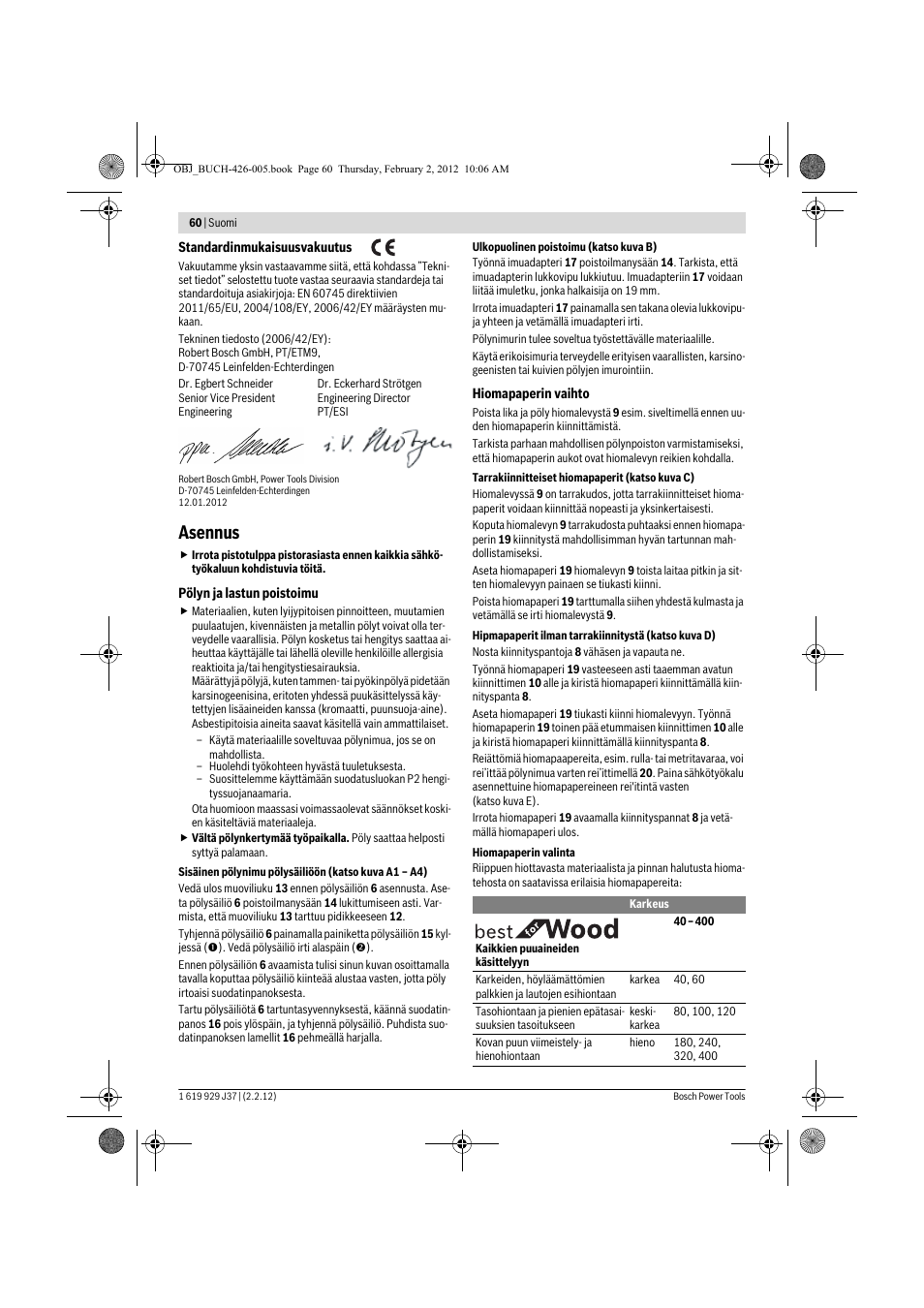 Asennus | Bosch GSS Professional 230 A User Manual | Page 60 / 158