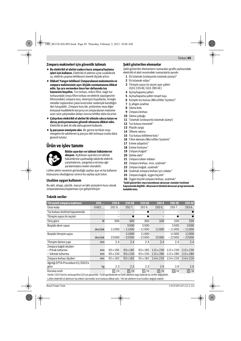 Ürün ve işlev tan m | Bosch GSS Professional 230 A User Manual | Page 69 / 158