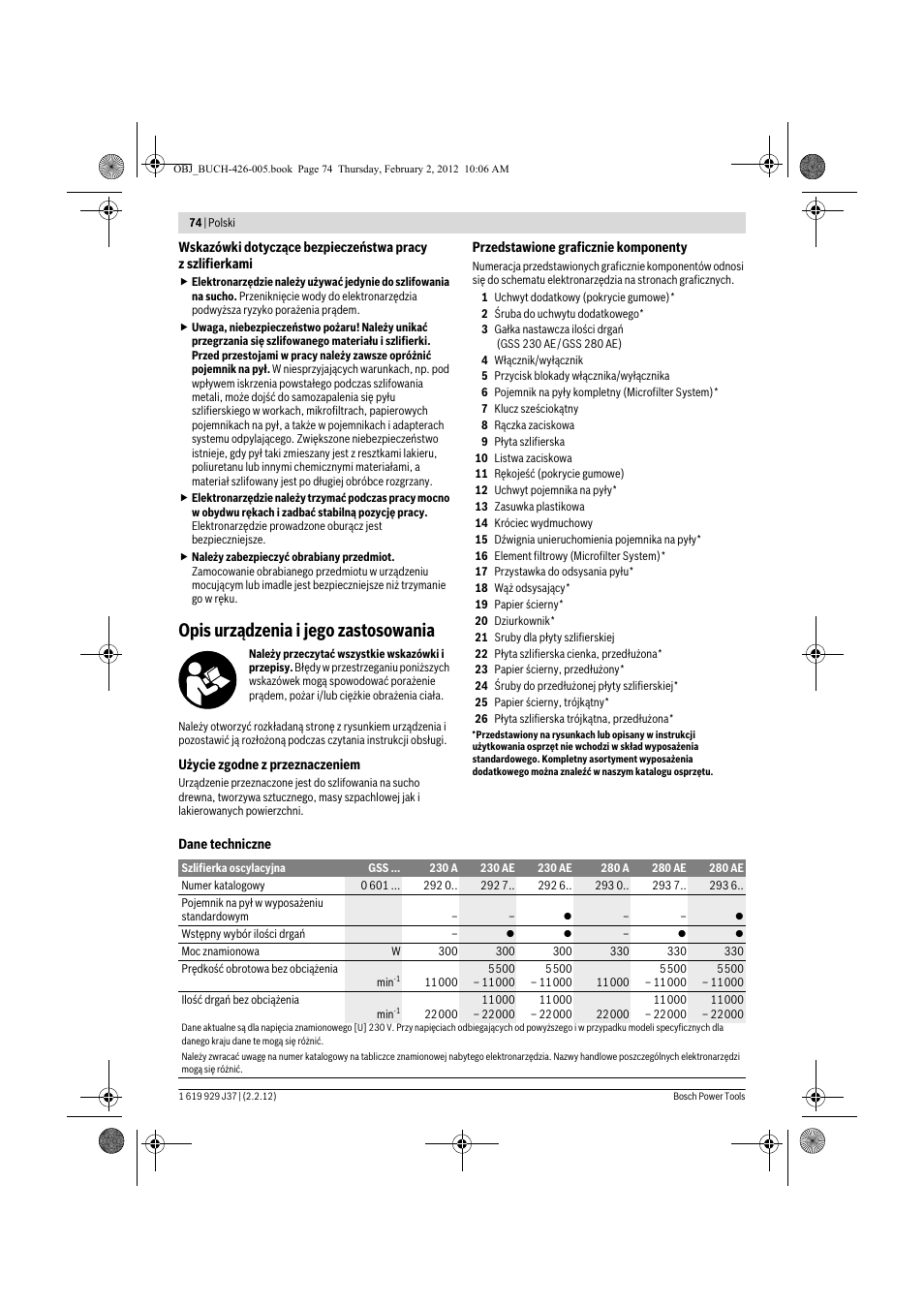 Opis urządzenia i jego zastosowania | Bosch GSS Professional 230 A User Manual | Page 74 / 158