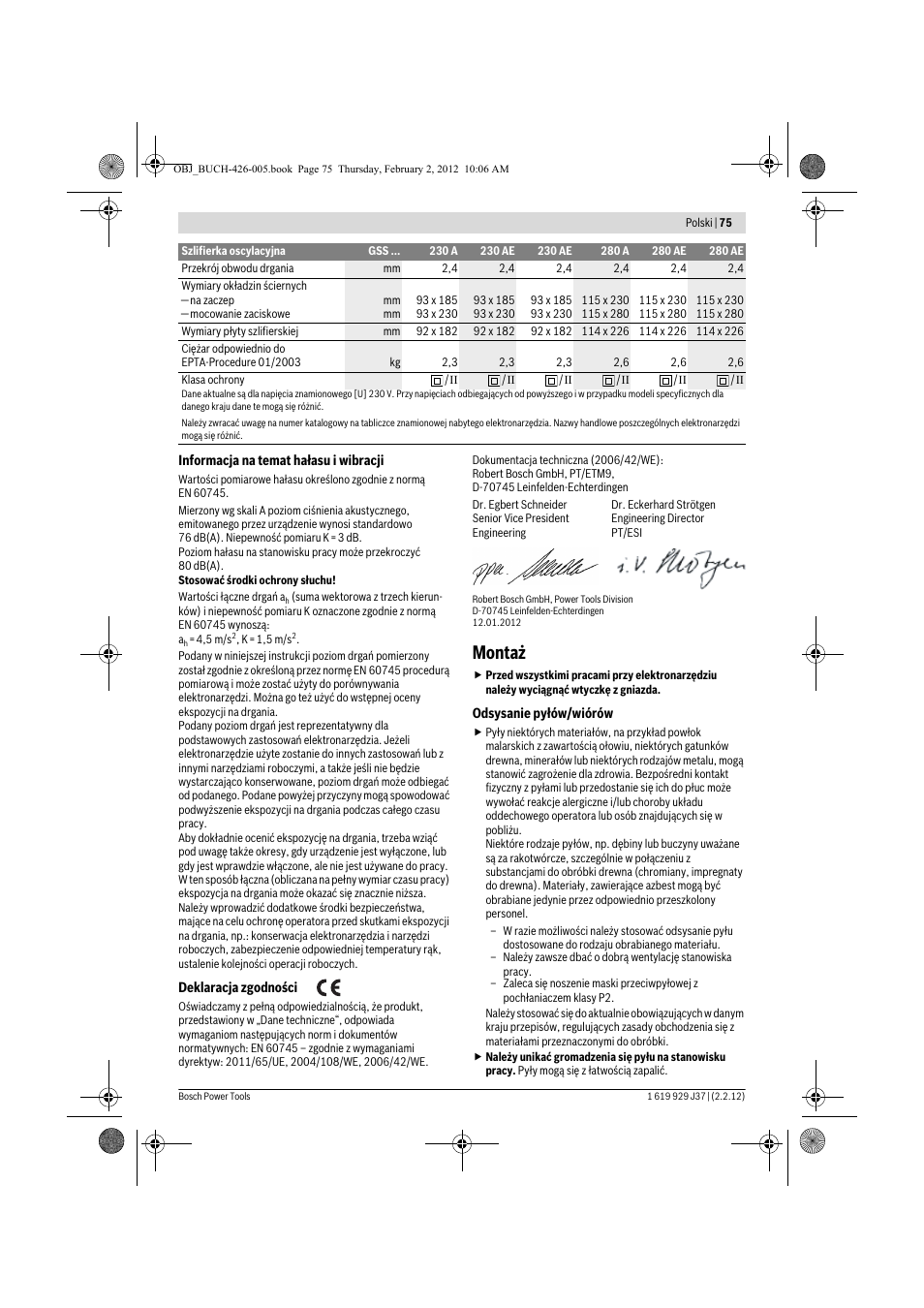 Montaż | Bosch GSS Professional 230 A User Manual | Page 75 / 158