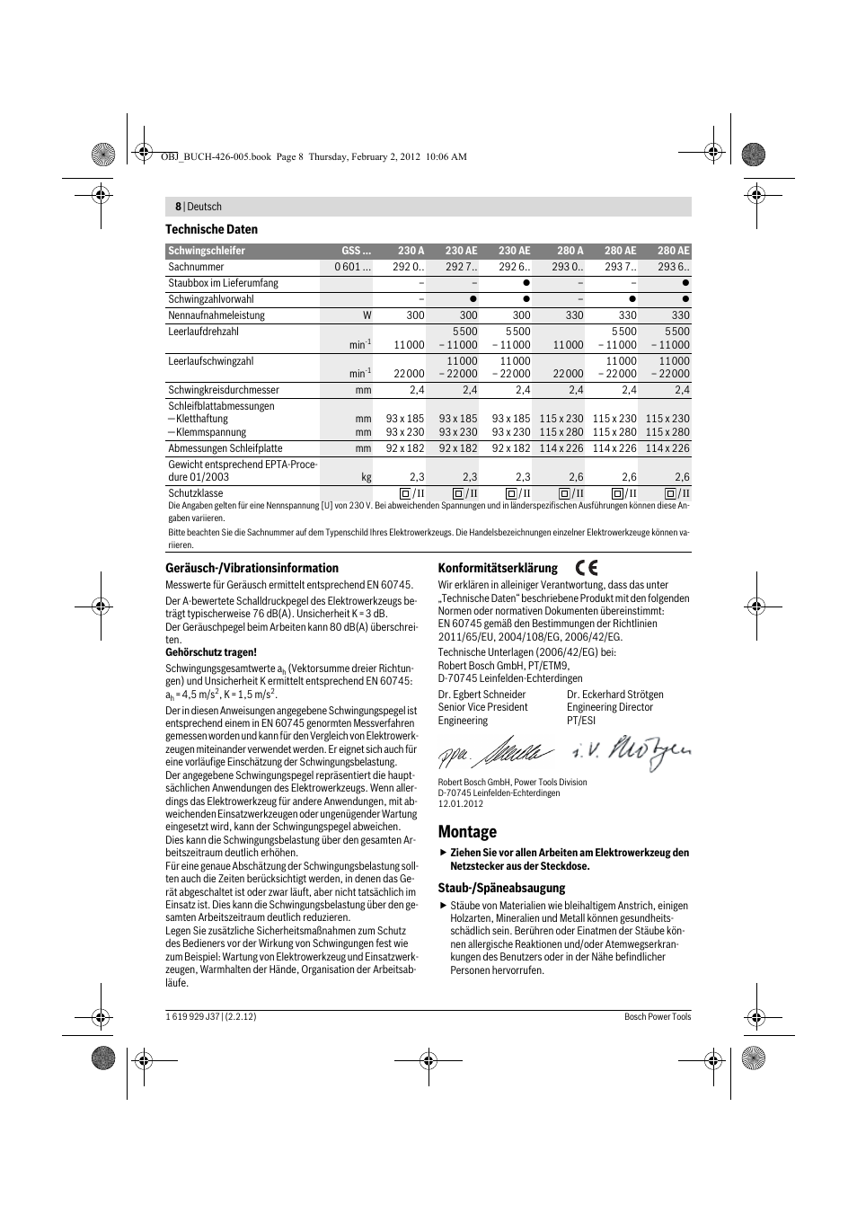Montage | Bosch GSS Professional 230 A User Manual | Page 8 / 158