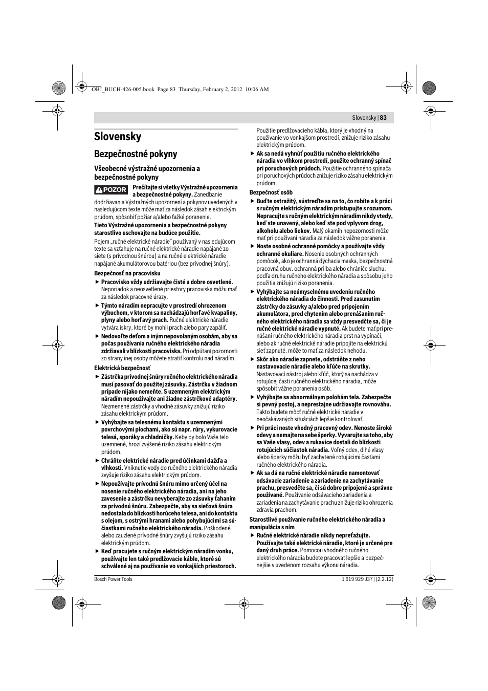 Slovensky, Bezpečnostné pokyny | Bosch GSS Professional 230 A User Manual | Page 83 / 158