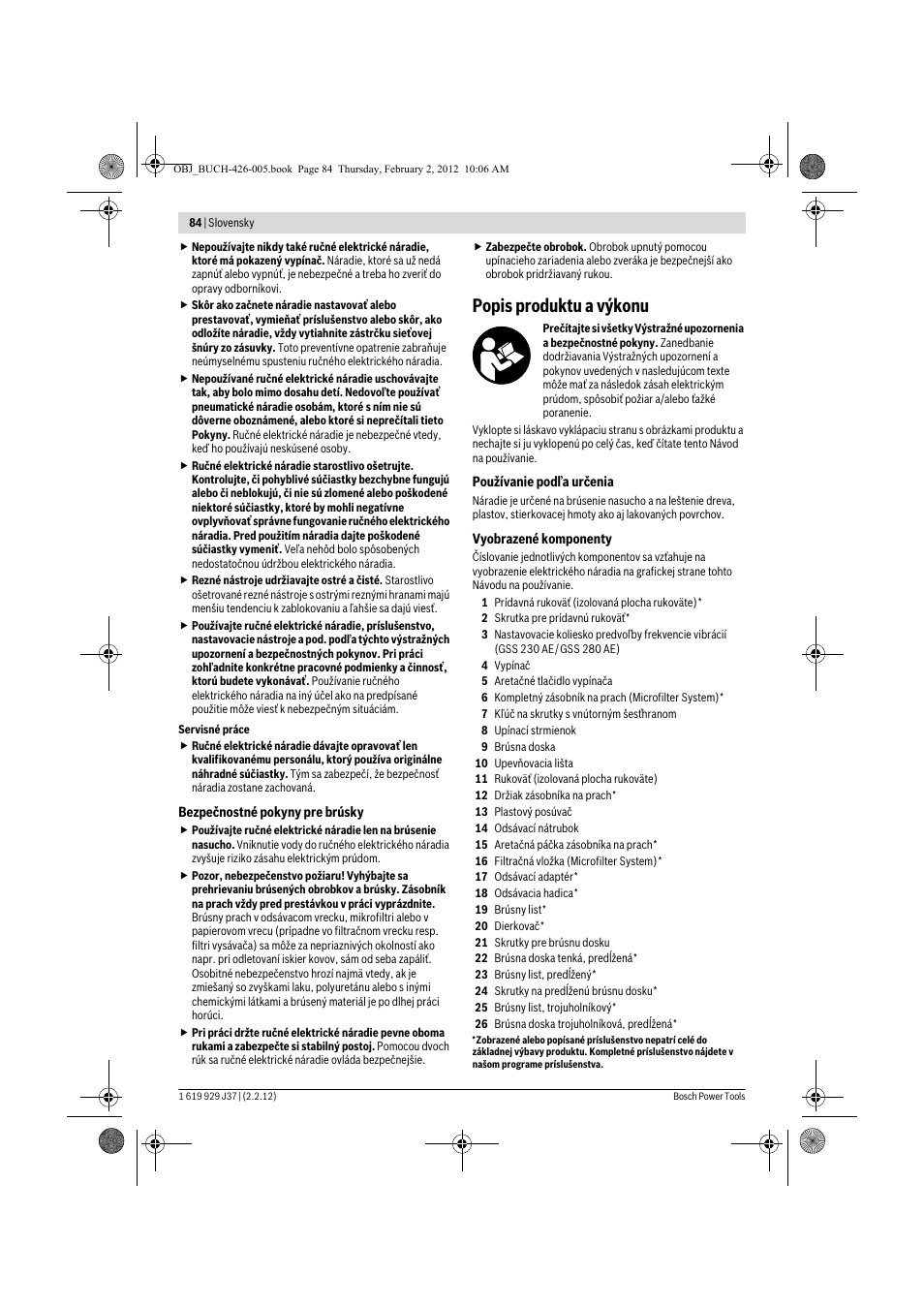 Popis produktu a výkonu | Bosch GSS Professional 230 A User Manual | Page 84 / 158