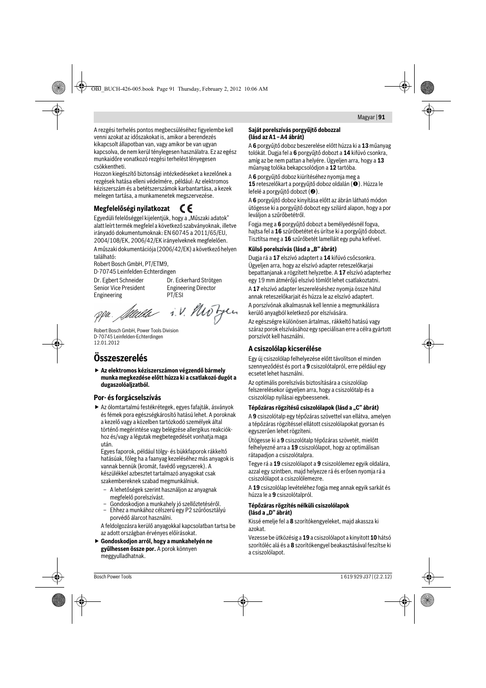 Összeszerelés | Bosch GSS Professional 230 A User Manual | Page 91 / 158