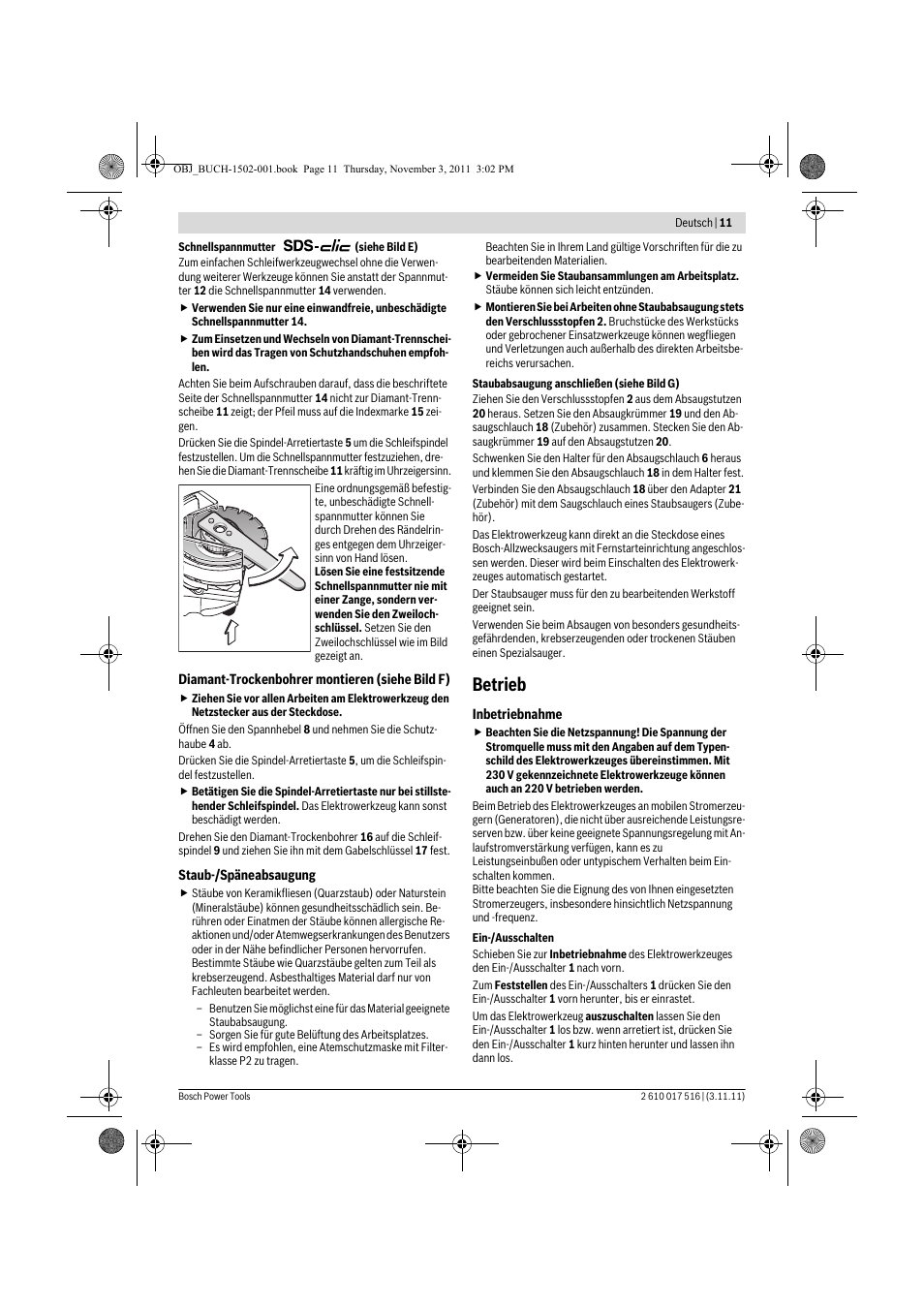 Betrieb | Bosch GCT 115 Professional User Manual | Page 11 / 205