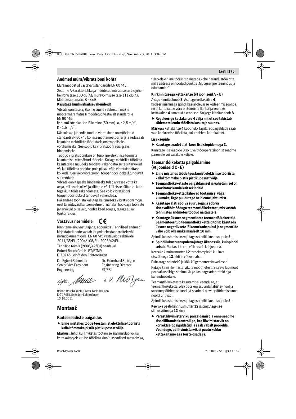 Montaaž | Bosch GCT 115 Professional User Manual | Page 175 / 205