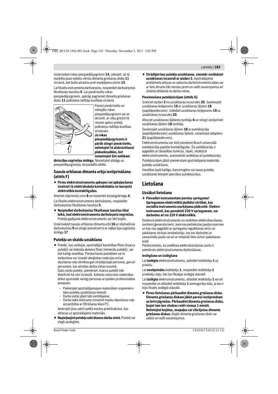 Lietošana | Bosch GCT 115 Professional User Manual | Page 183 / 205
