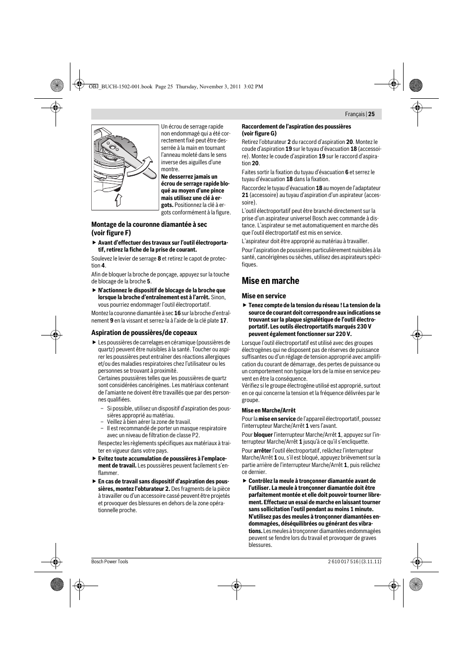 Mise en marche | Bosch GCT 115 Professional User Manual | Page 25 / 205