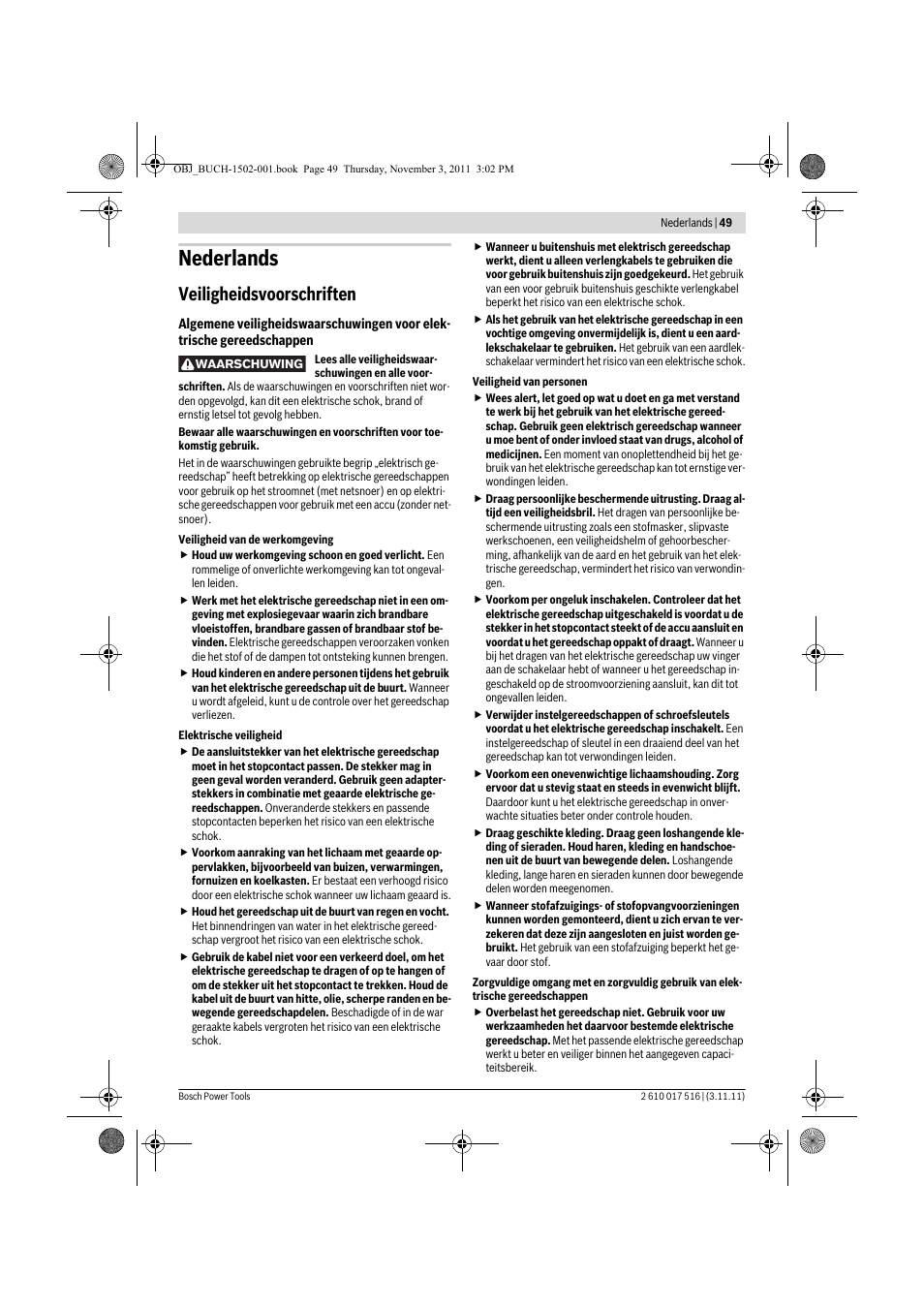 Nederlands, Veiligheidsvoorschriften | Bosch GCT 115 Professional User Manual | Page 49 / 205