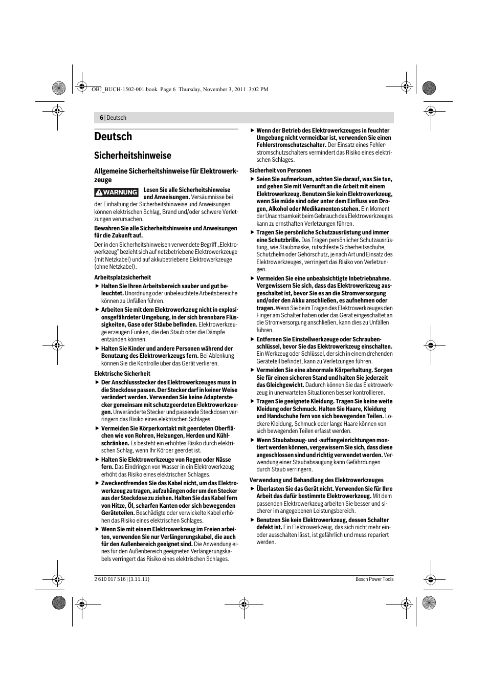 Deutsch, Sicherheitshinweise | Bosch GCT 115 Professional User Manual | Page 6 / 205