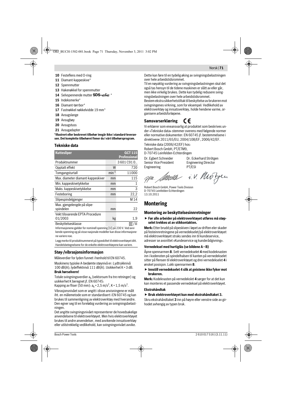 Montering | Bosch GCT 115 Professional User Manual | Page 71 / 205