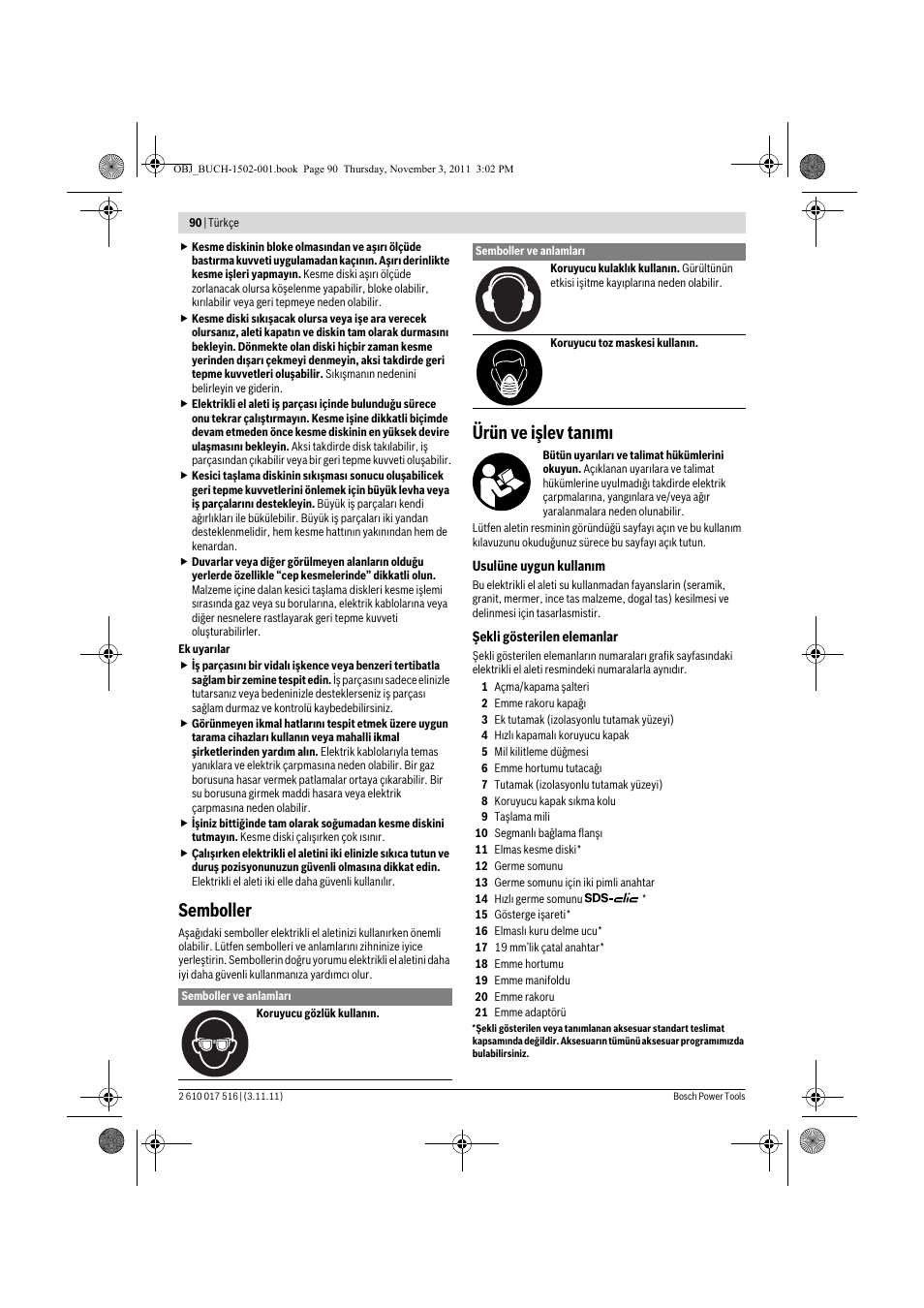 Semboller, Ürün ve işlev tan m | Bosch GCT 115 Professional User Manual | Page 90 / 205