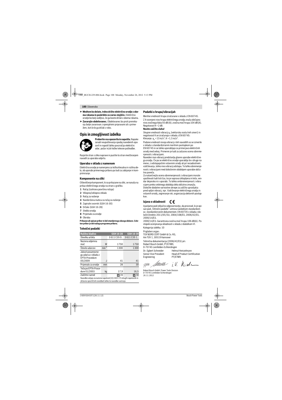 Opis in zmogljivost izdelka | Bosch GSH Professional 16-28 User Manual | Page 100 / 130