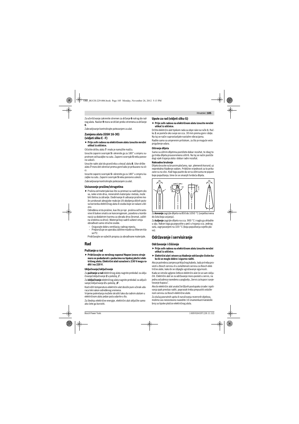 Održavanje i servisiranje | Bosch GSH Professional 16-28 User Manual | Page 105 / 130