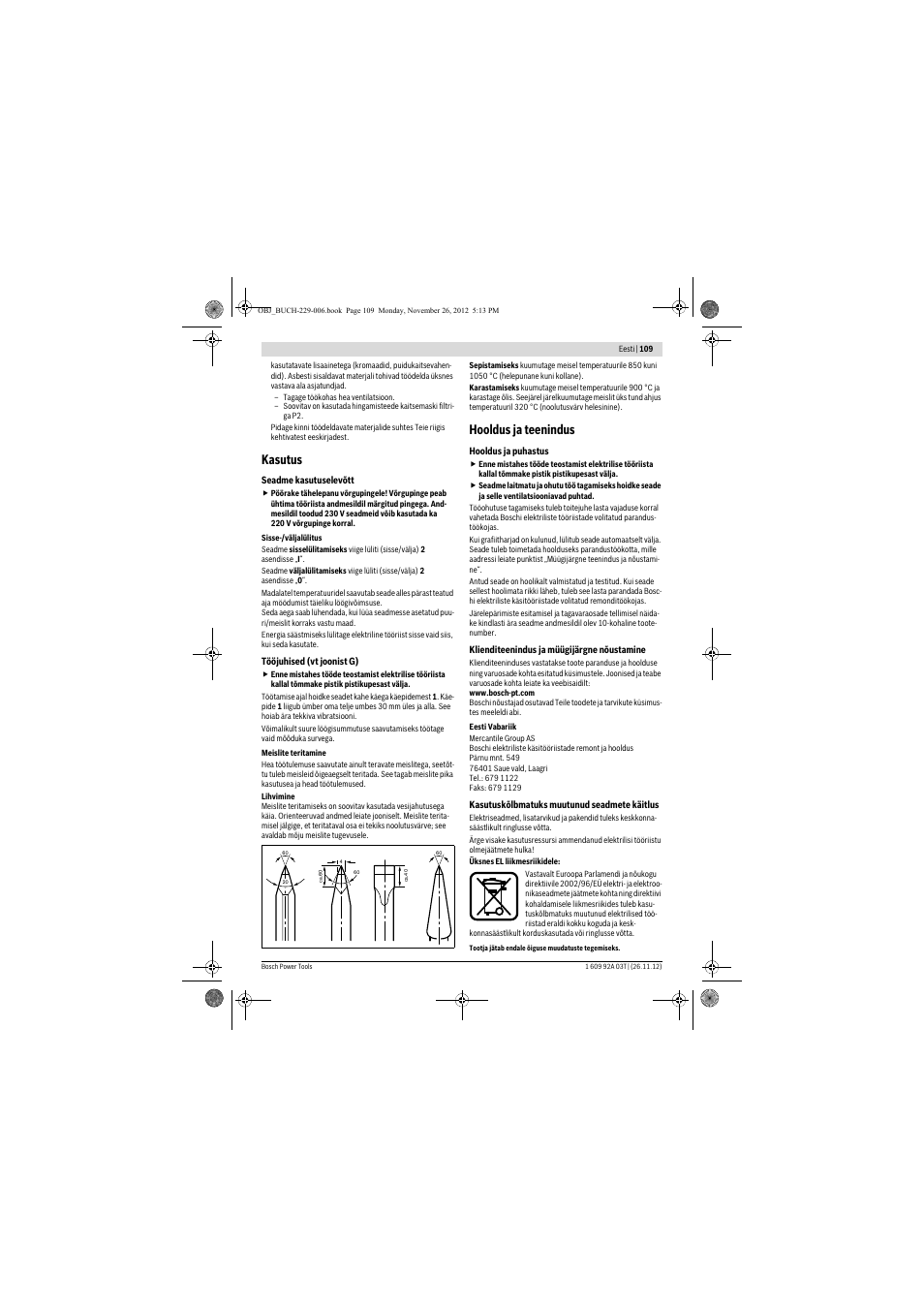 Kasutus, Hooldus ja teenindus | Bosch GSH Professional 16-28 User Manual | Page 109 / 130