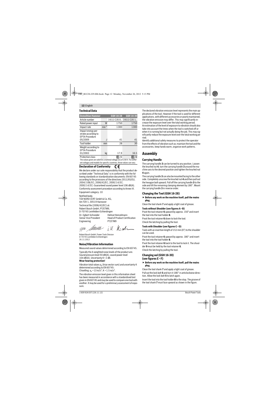 Assembly | Bosch GSH Professional 16-28 User Manual | Page 12 / 130