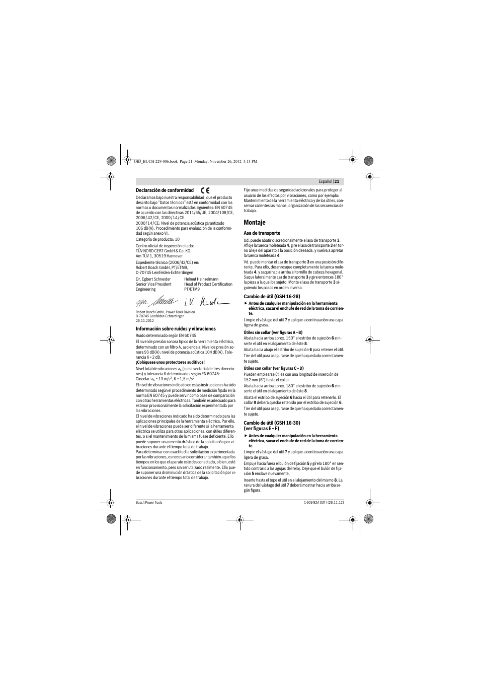 Montaje | Bosch GSH Professional 16-28 User Manual | Page 21 / 130