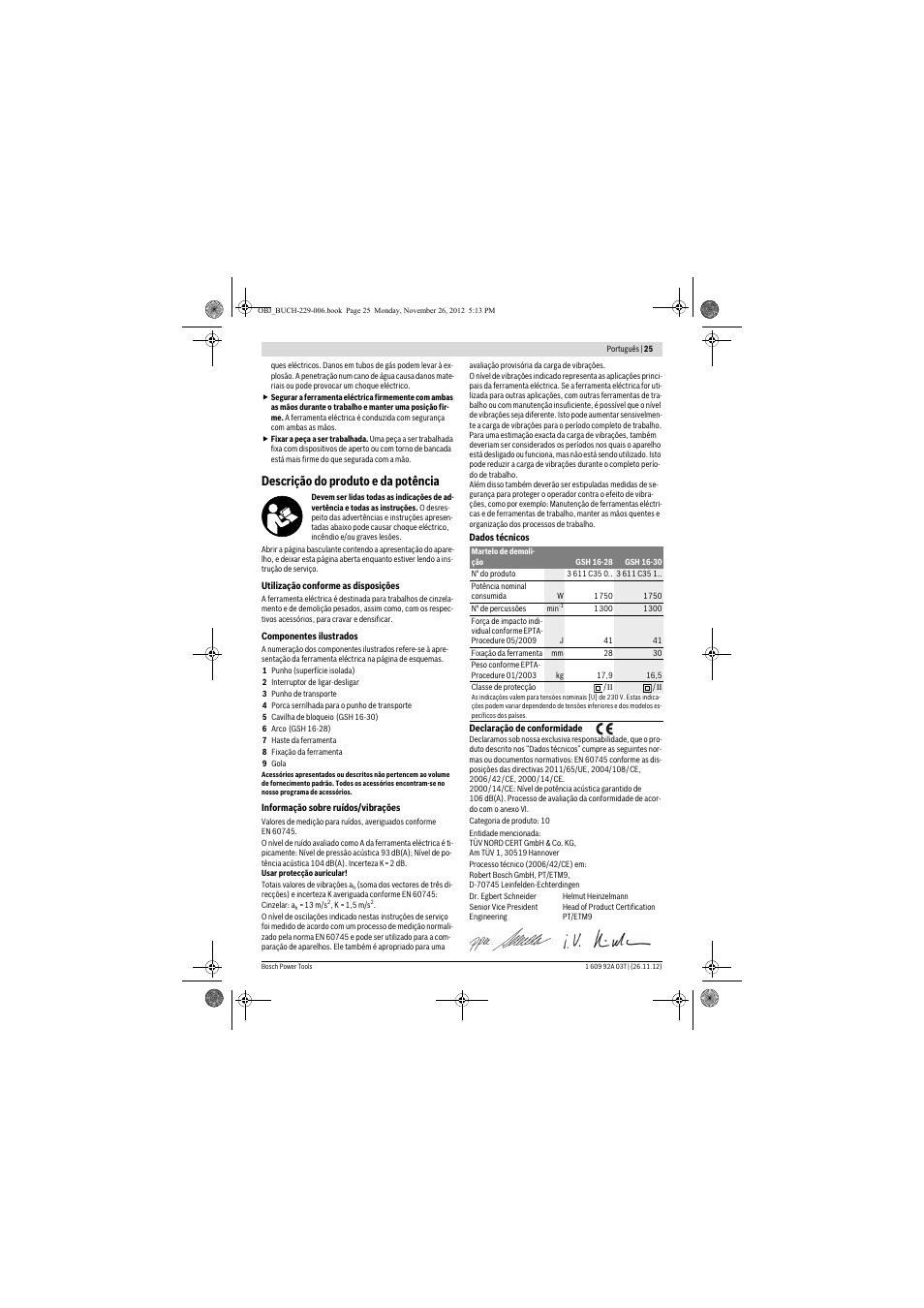 Descrição do produto e da potência | Bosch GSH Professional 16-28 User Manual | Page 25 / 130