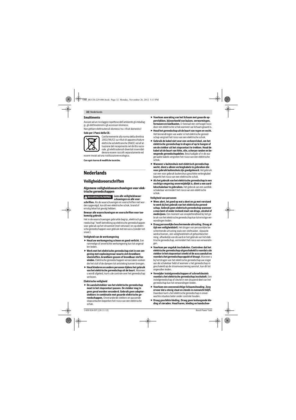 Nederlands, Veiligheidsvoorschriften | Bosch GSH Professional 16-28 User Manual | Page 32 / 130