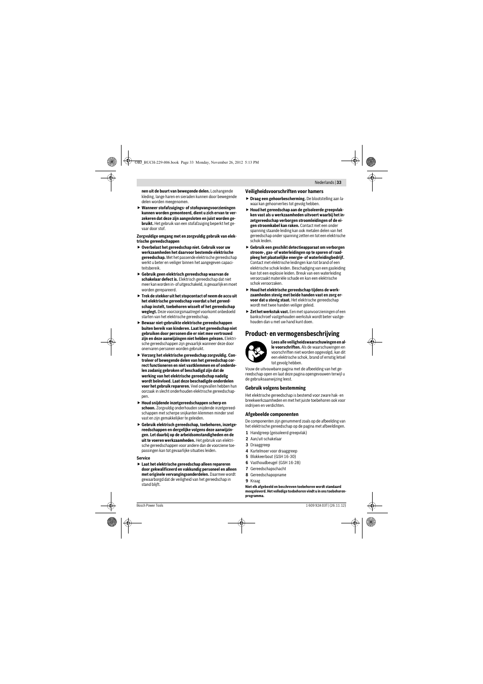 Product- en vermogensbeschrijving | Bosch GSH Professional 16-28 User Manual | Page 33 / 130