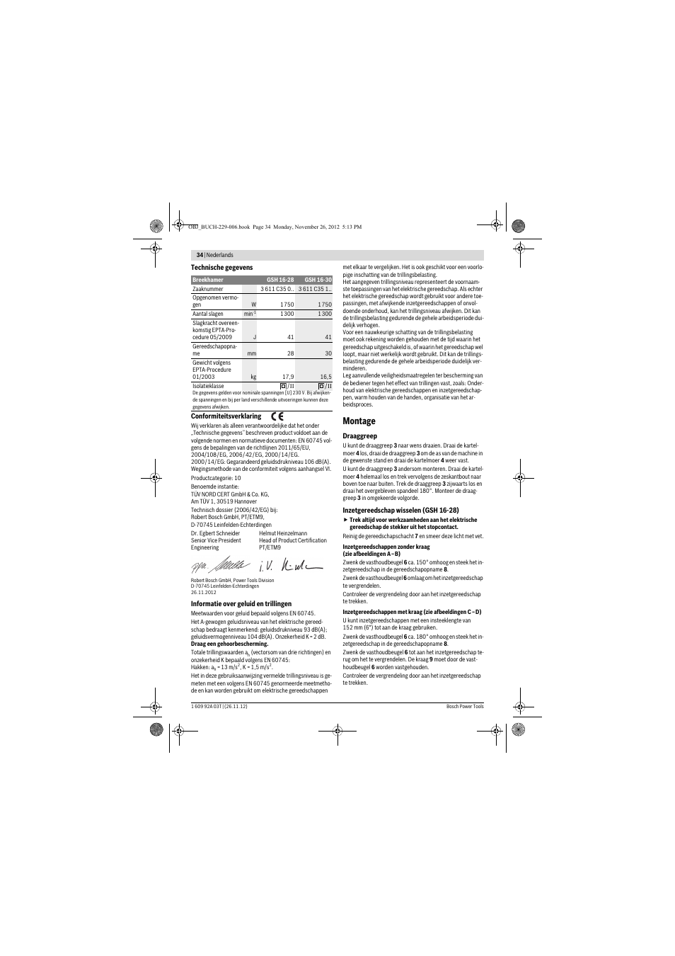 Montage | Bosch GSH Professional 16-28 User Manual | Page 34 / 130