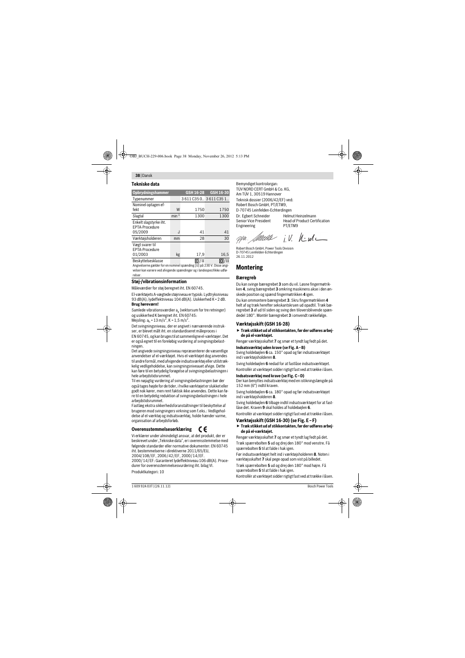 Montering | Bosch GSH Professional 16-28 User Manual | Page 38 / 130