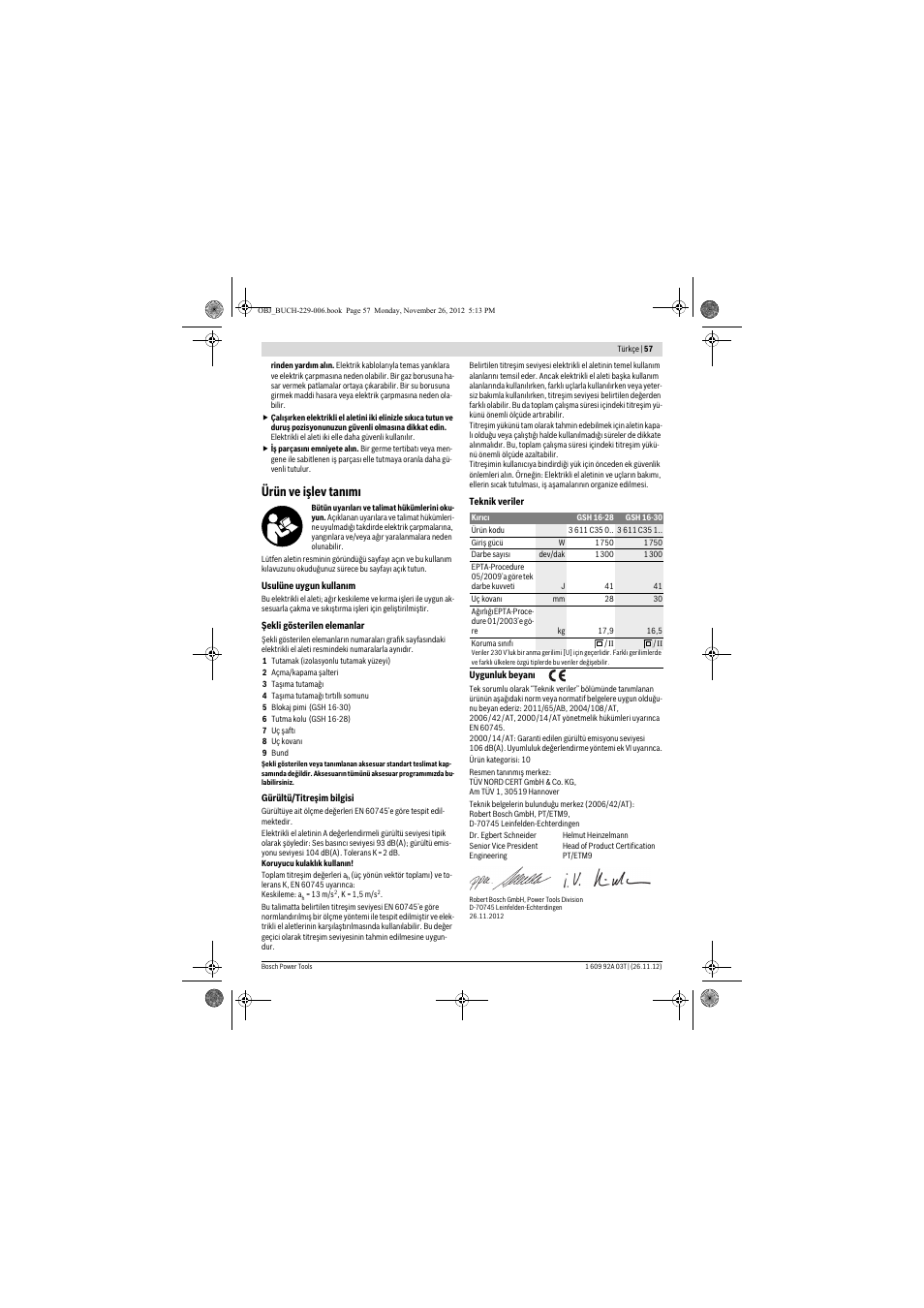 Ürün ve işlev tanımı | Bosch GSH Professional 16-28 User Manual | Page 57 / 130