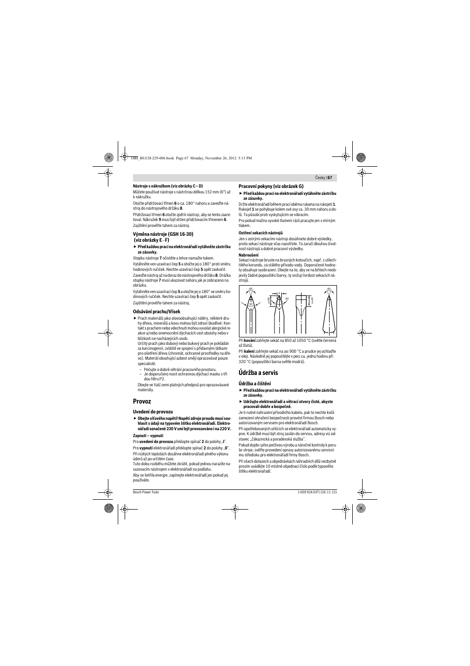 Provoz, Údržba a servis | Bosch GSH Professional 16-28 User Manual | Page 67 / 130