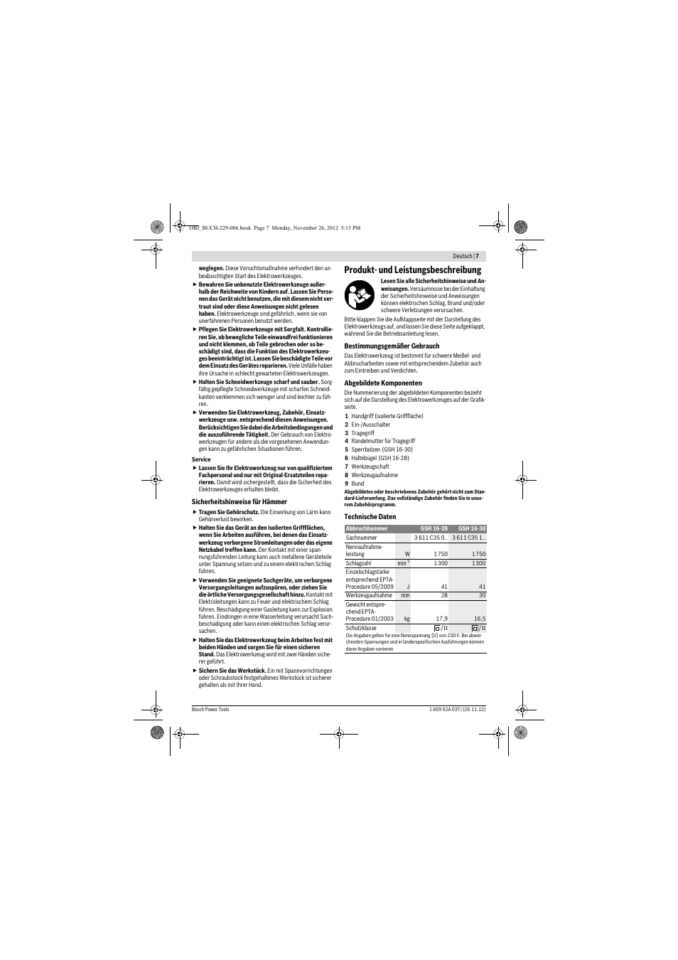 Produkt- und leistungsbeschreibung | Bosch GSH Professional 16-28 User Manual | Page 7 / 130