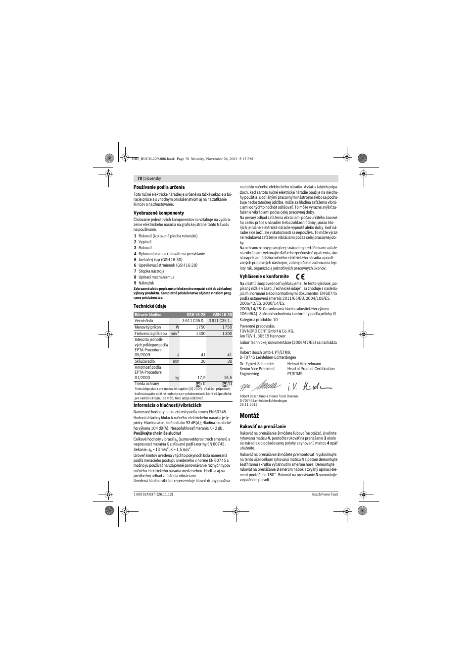 Montáž | Bosch GSH Professional 16-28 User Manual | Page 70 / 130