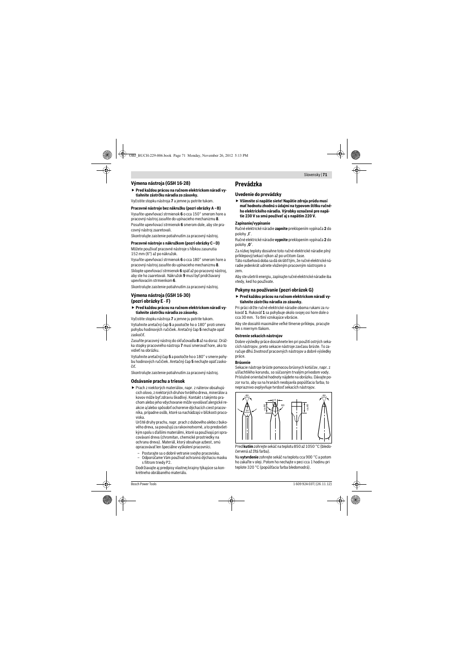 Prevádzka | Bosch GSH Professional 16-28 User Manual | Page 71 / 130