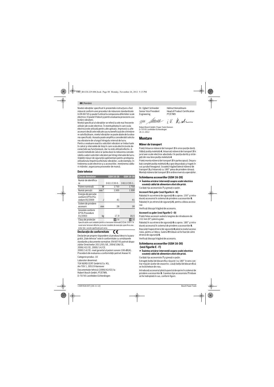 Montare | Bosch GSH Professional 16-28 User Manual | Page 88 / 130