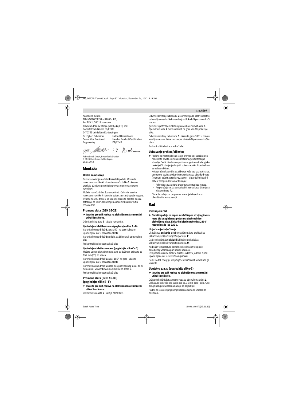 Montaža | Bosch GSH Professional 16-28 User Manual | Page 97 / 130