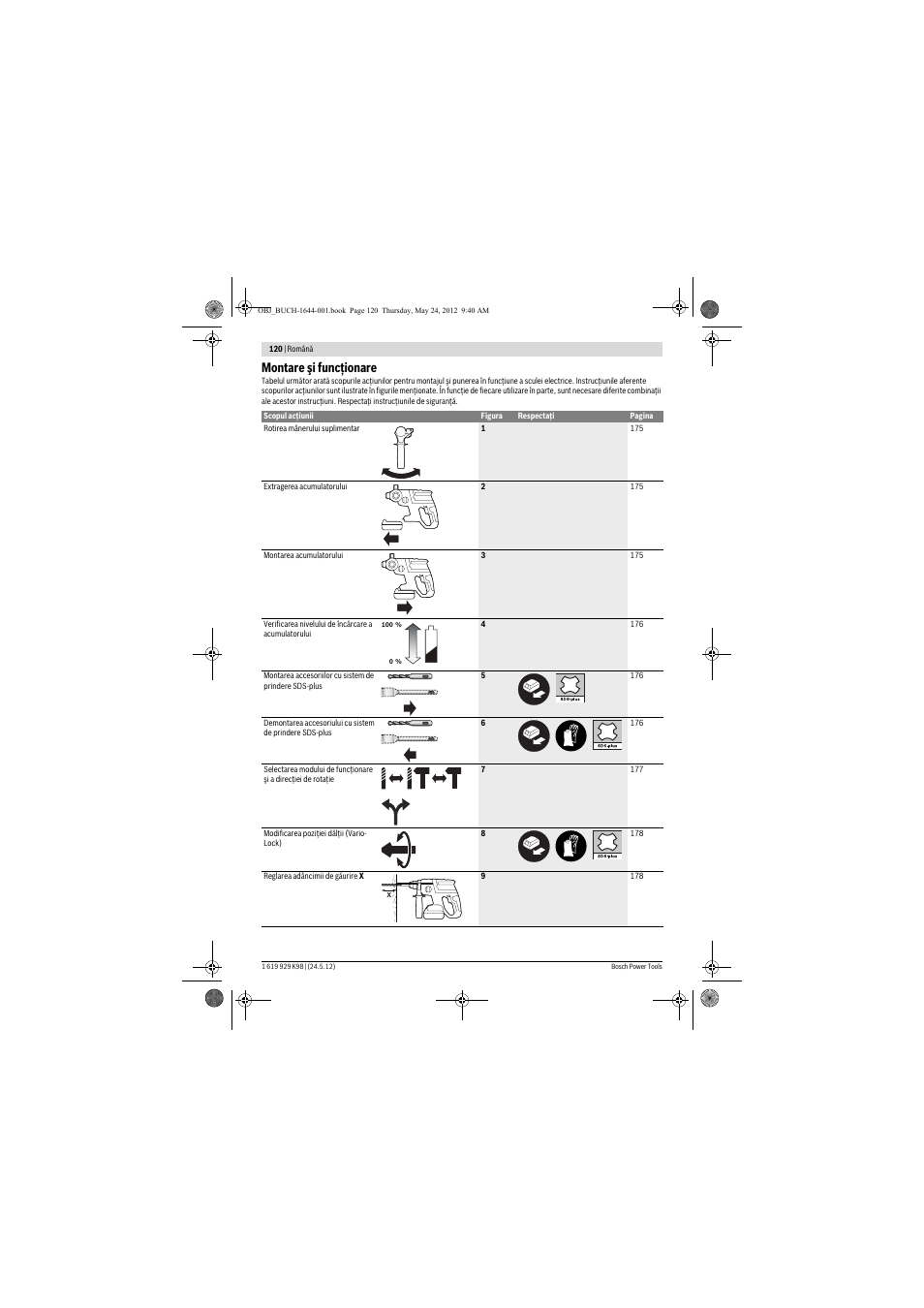 Montare şi funcţionare | Bosch GBH 18 V-EC Professional User Manual | Page 120 / 180