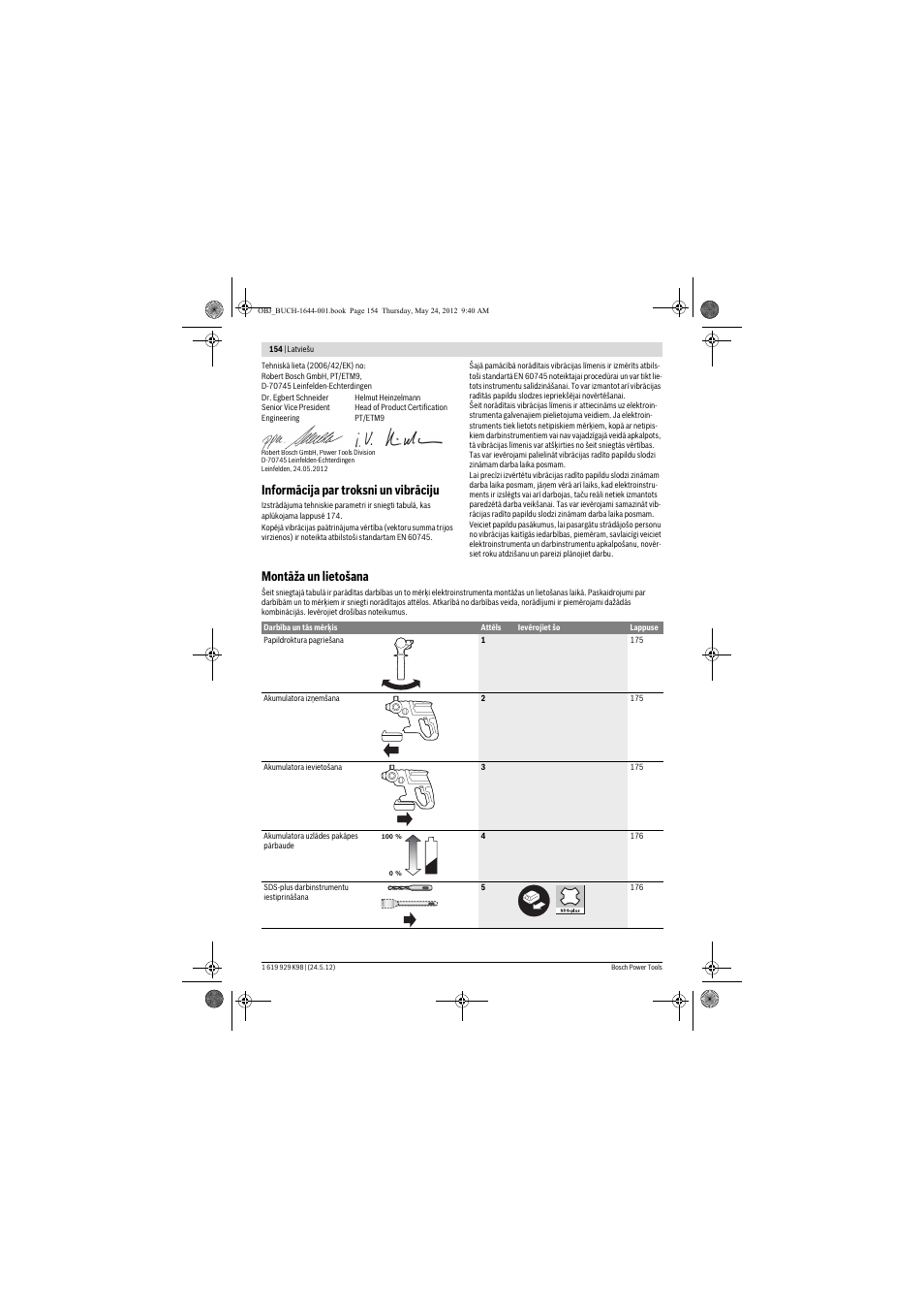 Informācija par troksni un vibrāciju, Montāža un lietošana | Bosch GBH 18 V-EC Professional User Manual | Page 154 / 180