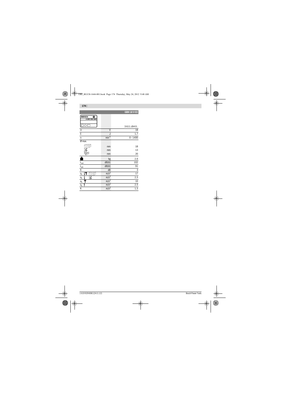 Bosch GBH 18 V-EC Professional User Manual | Page 174 / 180