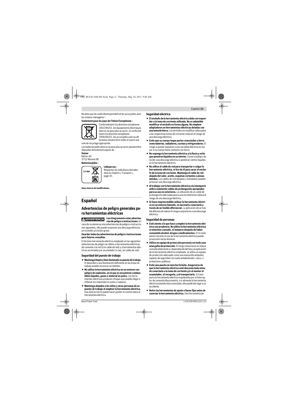 Español | Bosch GBH 18 V-EC Professional User Manual | Page 21 / 180