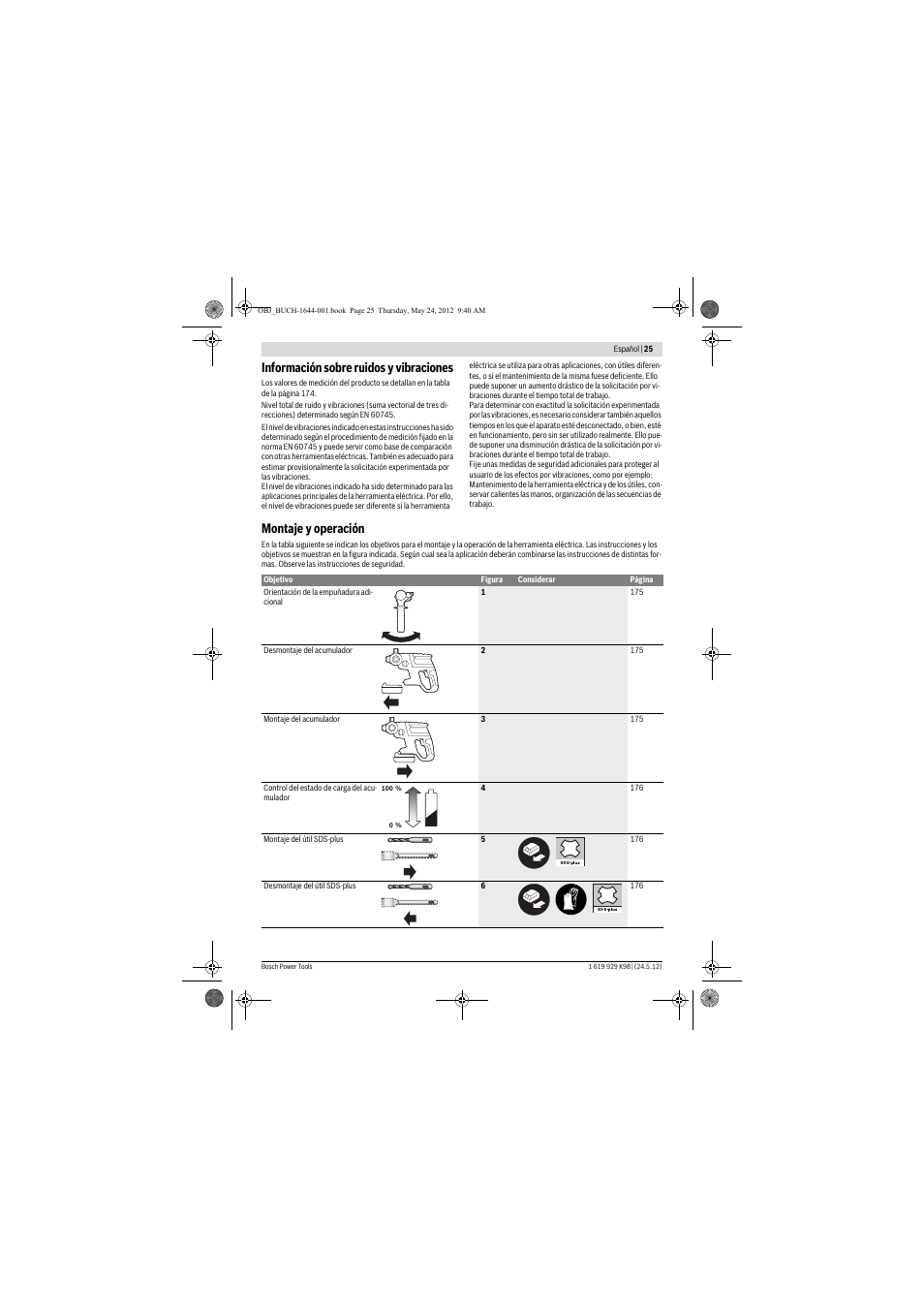 Información sobre ruidos y vibraciones, Montaje y operación | Bosch GBH 18 V-EC Professional User Manual | Page 25 / 180