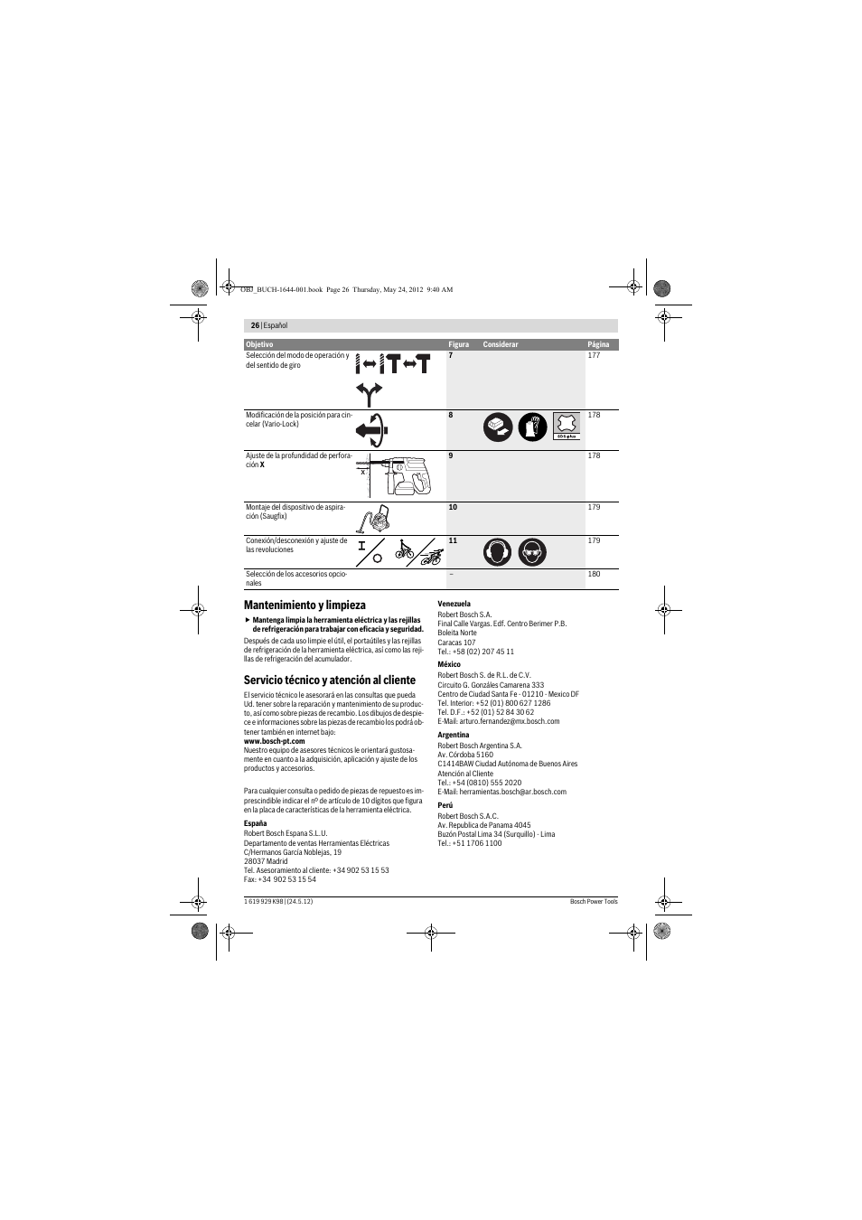 Mantenimiento y limpieza, Servicio técnico y atención al cliente | Bosch GBH 18 V-EC Professional User Manual | Page 26 / 180