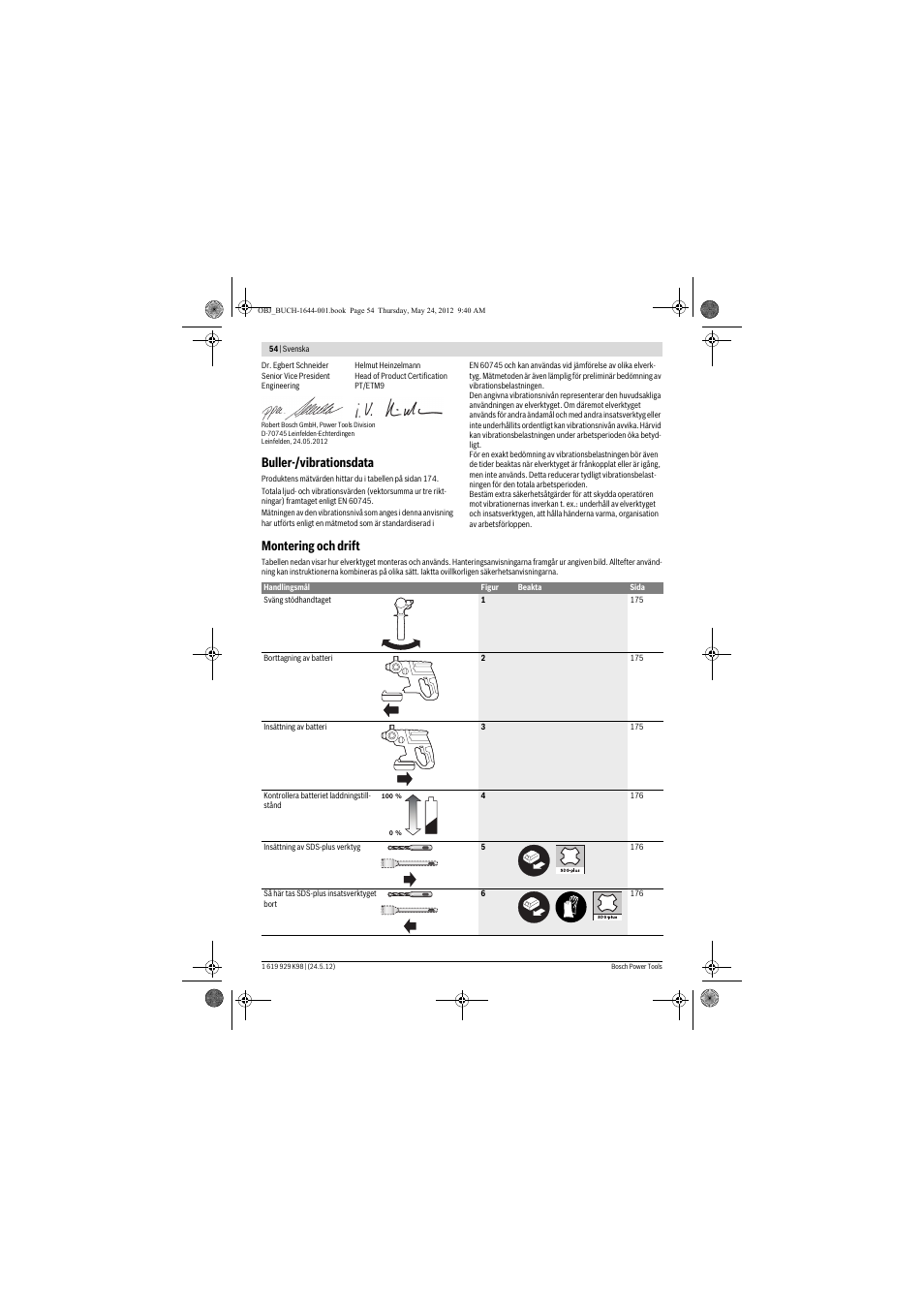 Buller-/vibrationsdata, Montering och drift | Bosch GBH 18 V-EC Professional User Manual | Page 54 / 180