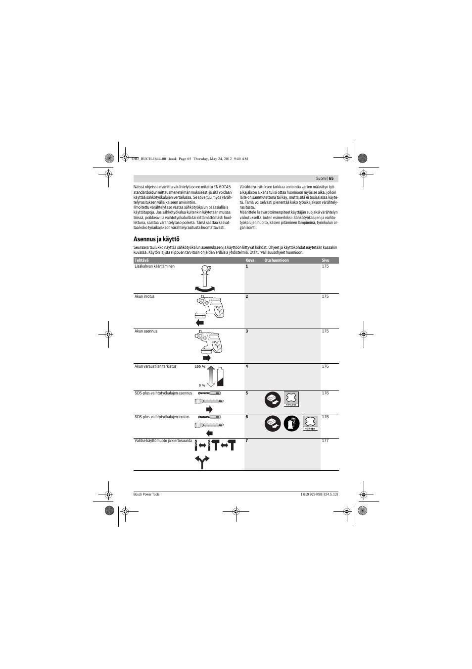 Asennus ja käyttö | Bosch GBH 18 V-EC Professional User Manual | Page 65 / 180