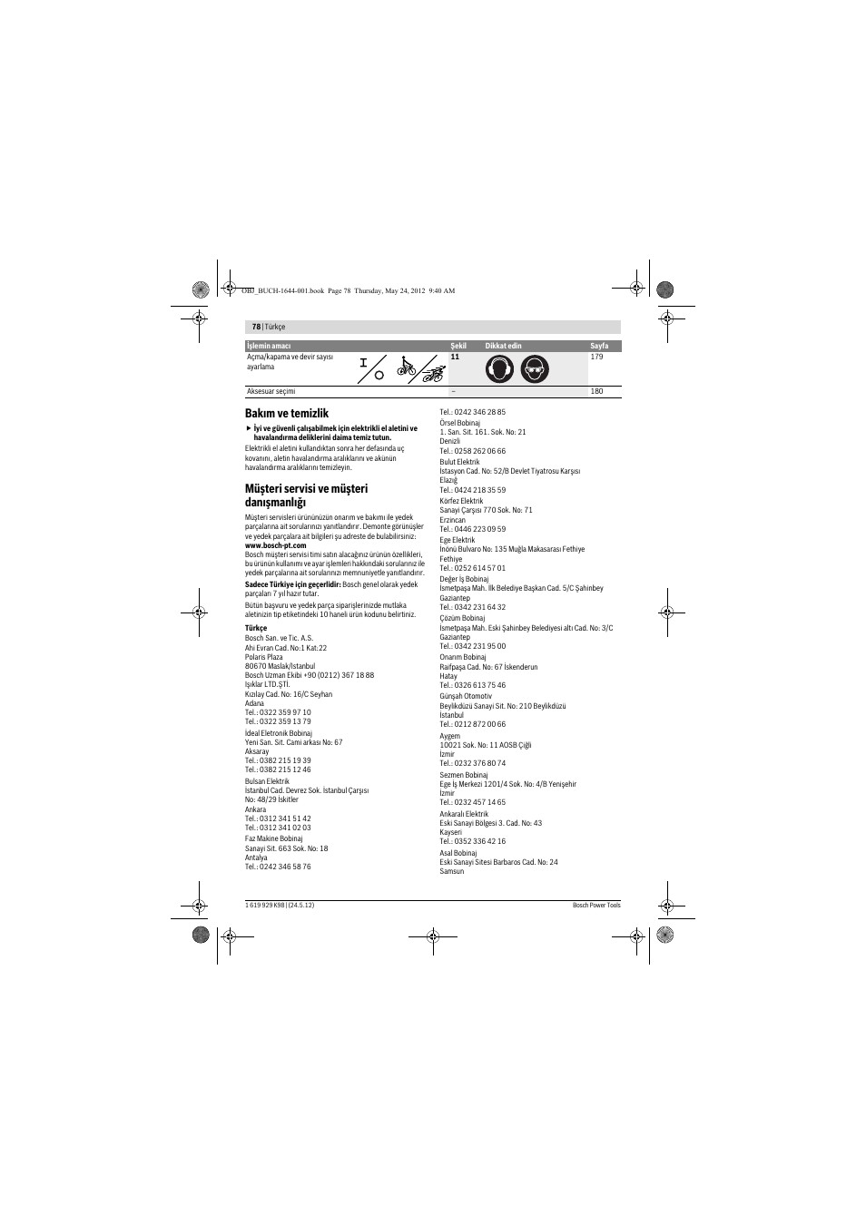 Bak m ve temizlik, Müşteri servisi ve müşteri dan şmanl ğ | Bosch GBH 18 V-EC Professional User Manual | Page 78 / 180