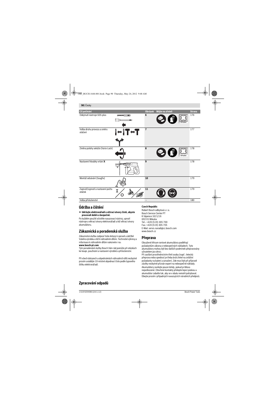 Údržba a čištění, Zákaznická a poradenská služba, Přeprava | Zpracování odpadů | Bosch GBH 18 V-EC Professional User Manual | Page 90 / 180